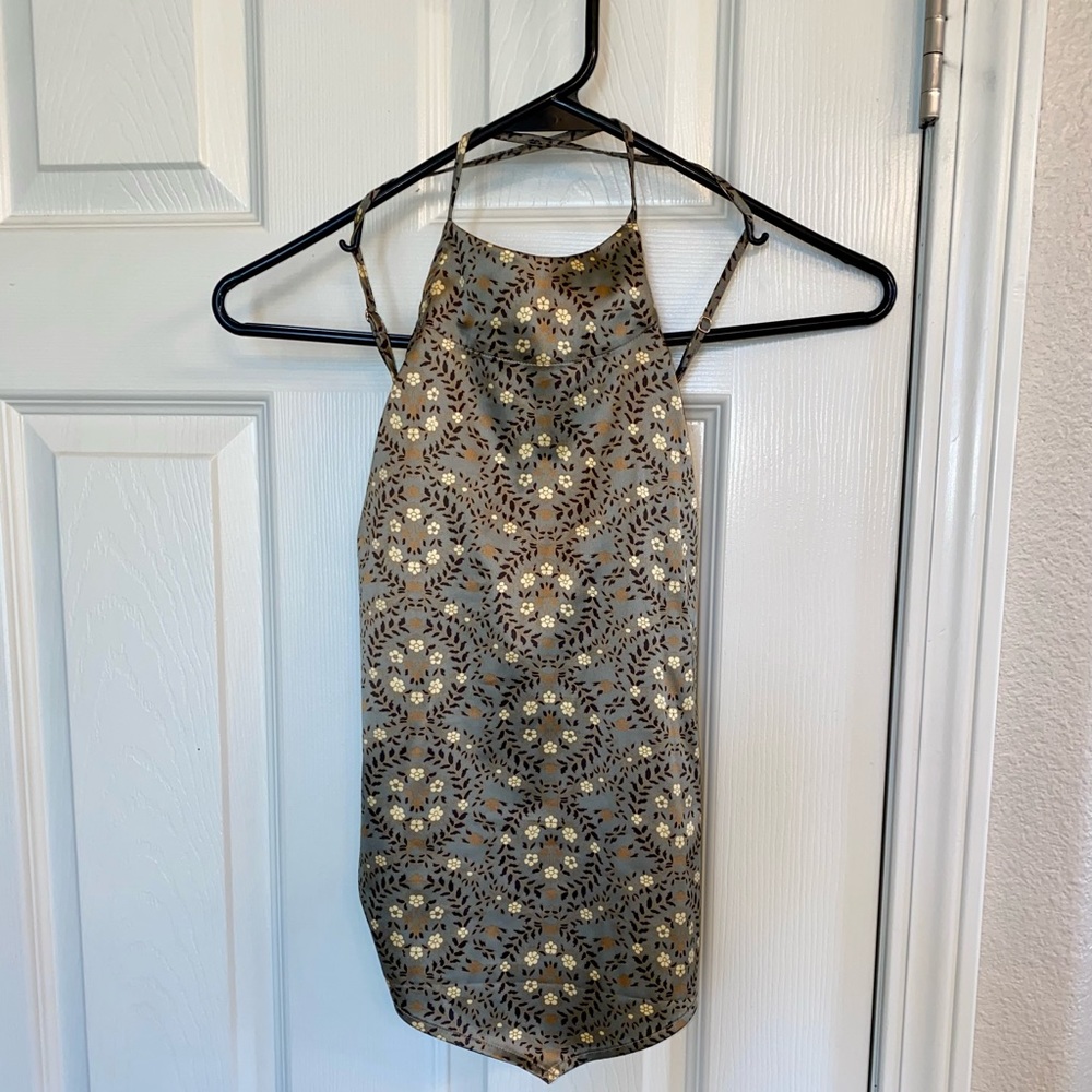 Free People back tie silky floral tank top.  Strappy back.